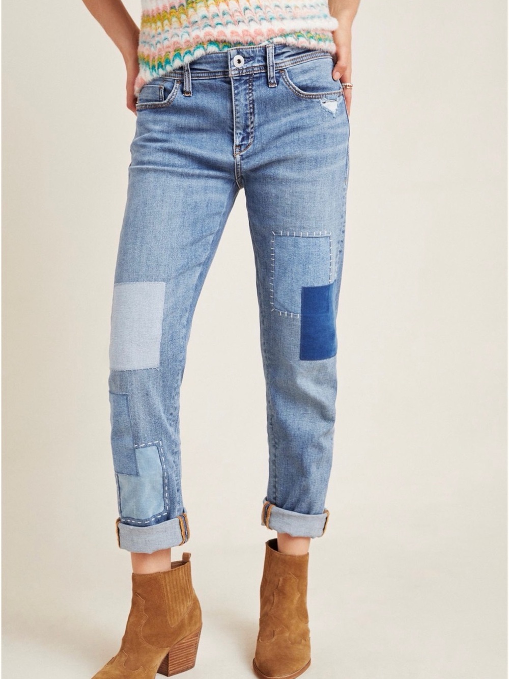Anthropologie Pilcro Patchwork Boyfriend Jeans in distressed and patched denim